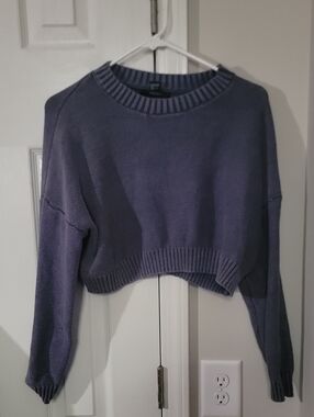 Forever 21 Cropped Crewneck Sweater in Dusty Blue